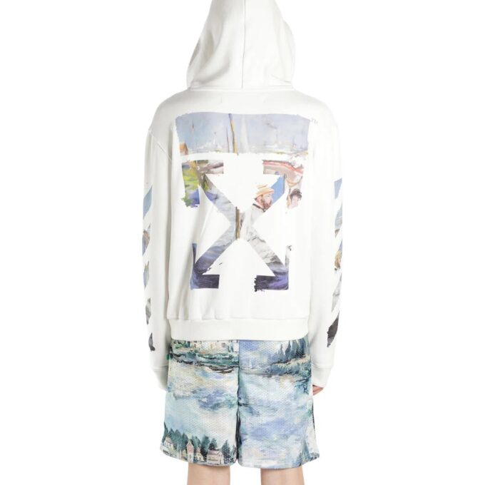 Zipped Up Printed Hooded sweater Men White