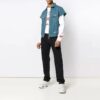 Zipper Denim Short Sleeve Shirt Loose Fit Blue