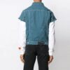 Zipper Denim Short Sleeve Shirt Loose Fit Blue